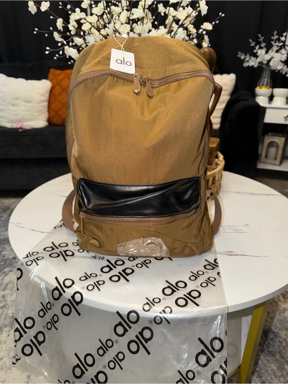 ALO Yoga Brown Backpack with Black Front Pocket - Picture 2 of 12